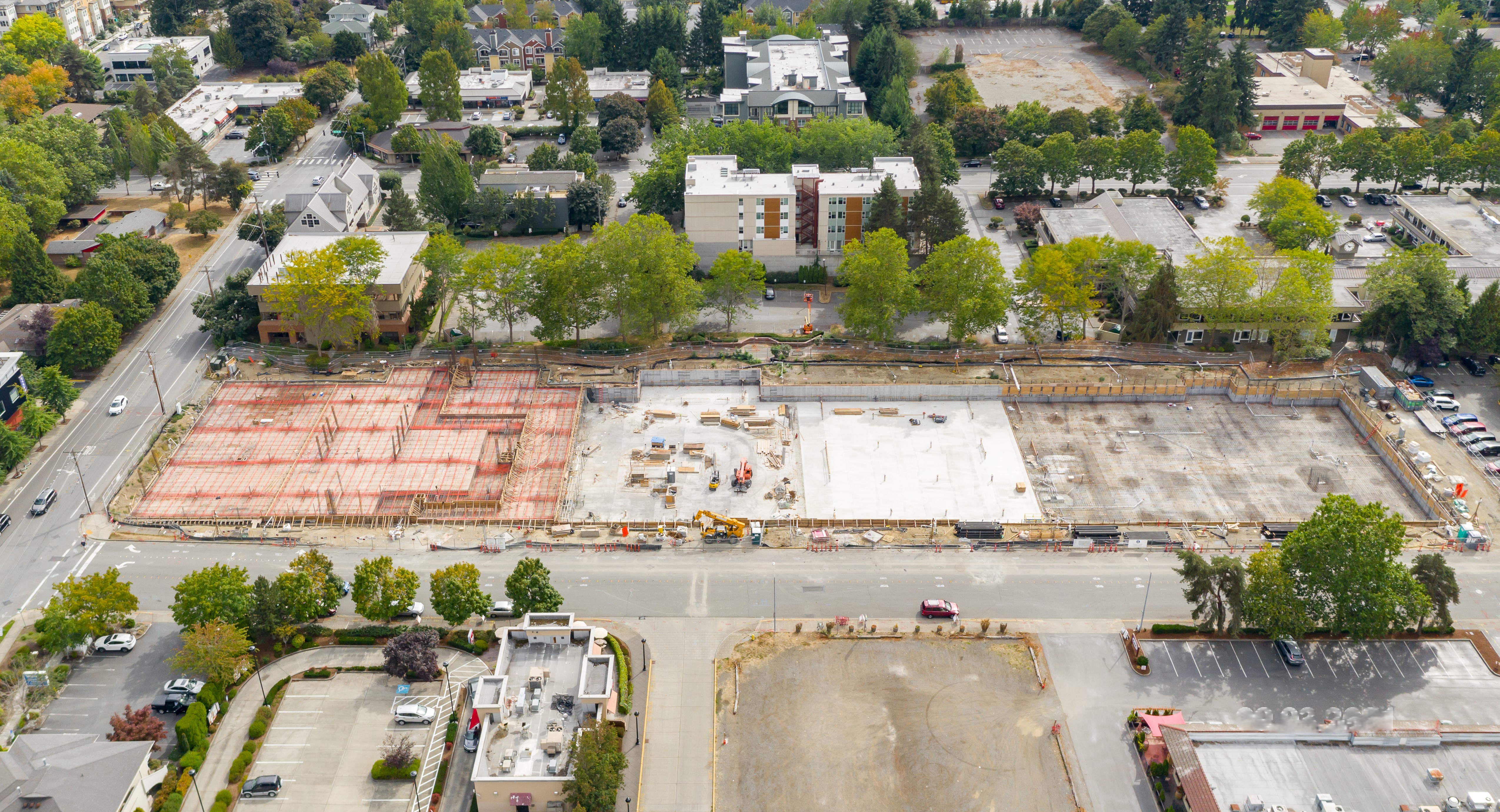 An aerial image of the full 2.4-acre site under construction, as of early September.